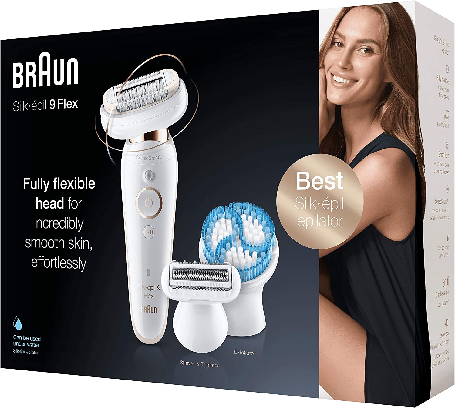 Braun Silk-épil 9 Flex 9010 Wet & Dry epilator with 6 extras incl. deep body exfoliation brush